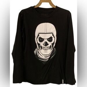 FORTNITE Boys Large Long Sleeve Skull Trooper Graphic Tee Black